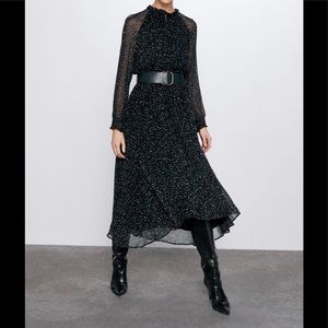Zara Multicolor High Neck Belted Dress